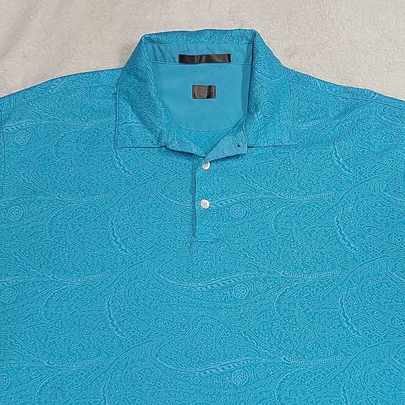 Nike Tiger Woods Shirt Mens Size Large Blue Textured Short Sleeve Polo Embroider - Picture 2 of 8